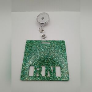 Sparkle RN Badge Buddy | Green Glitter ID Tag | Nurse Accessory
